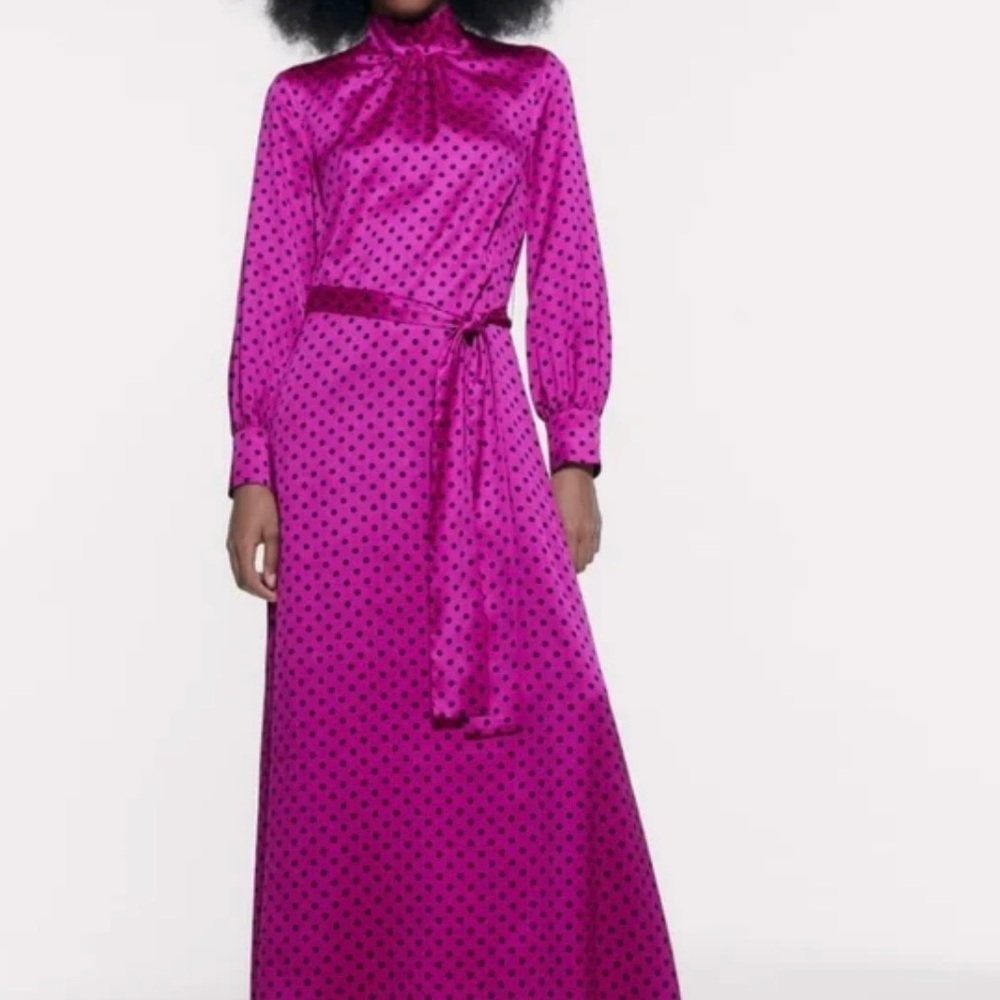 Zara Fuchsia and Black Polka Dot Maxi Dress